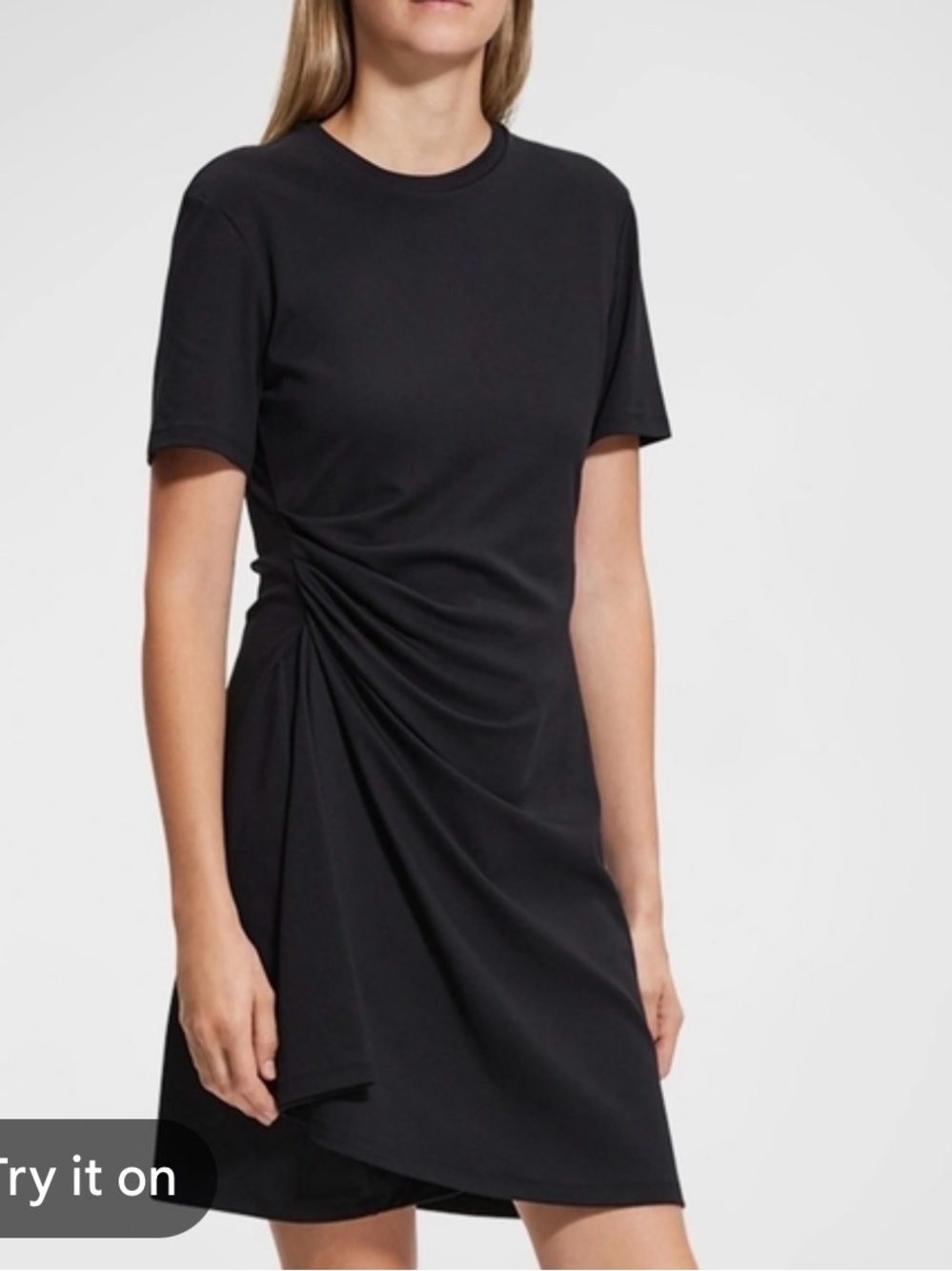 Theory Black Short-Sleeve Ruched Mini Dress